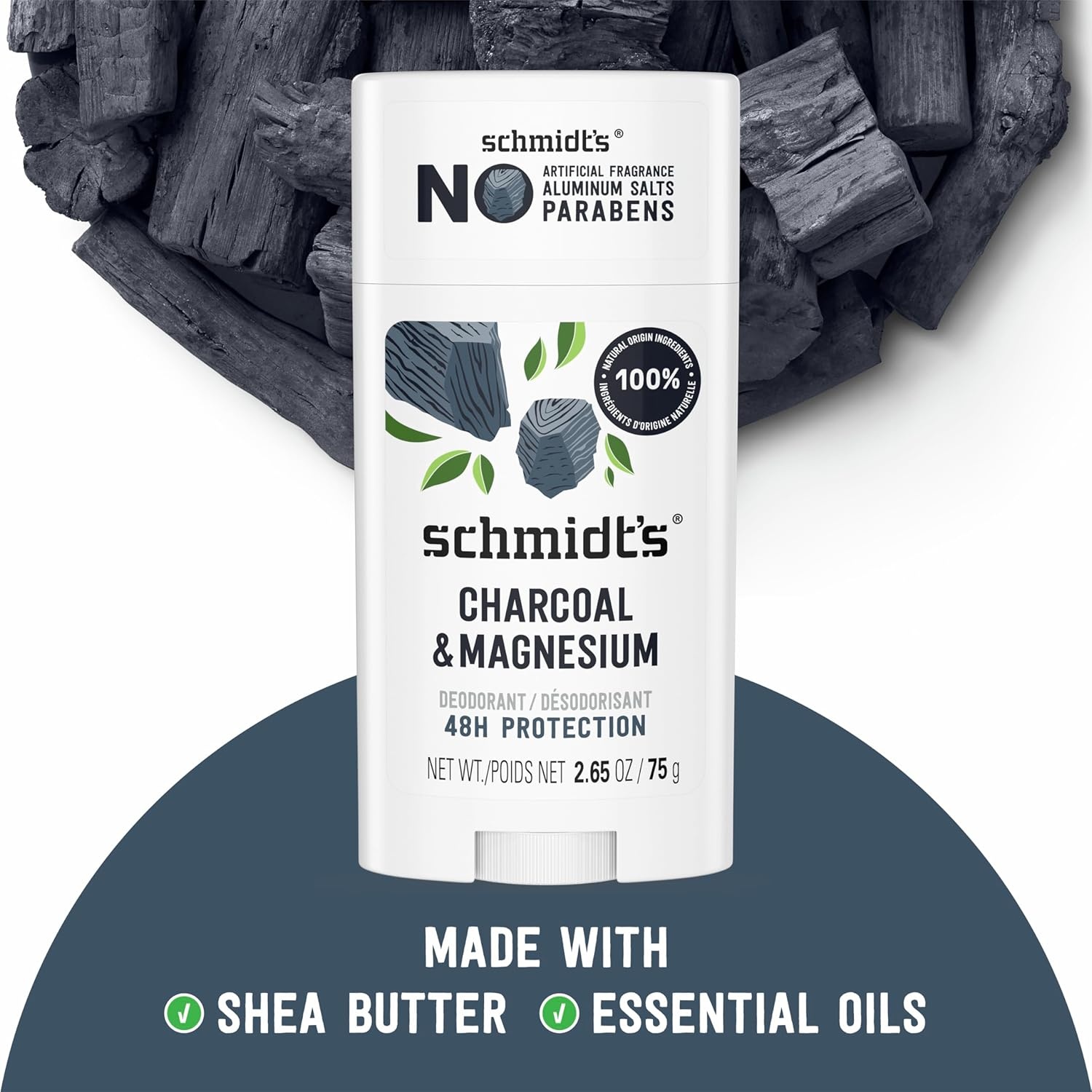 image:imageSchmidts AluminumFree Vegan Deodorant Charcoal amp Magnesium with 24 Hour Odor Protection 4 Count for Women and Men Natural Ingredients CrueltyFree 265 oz
