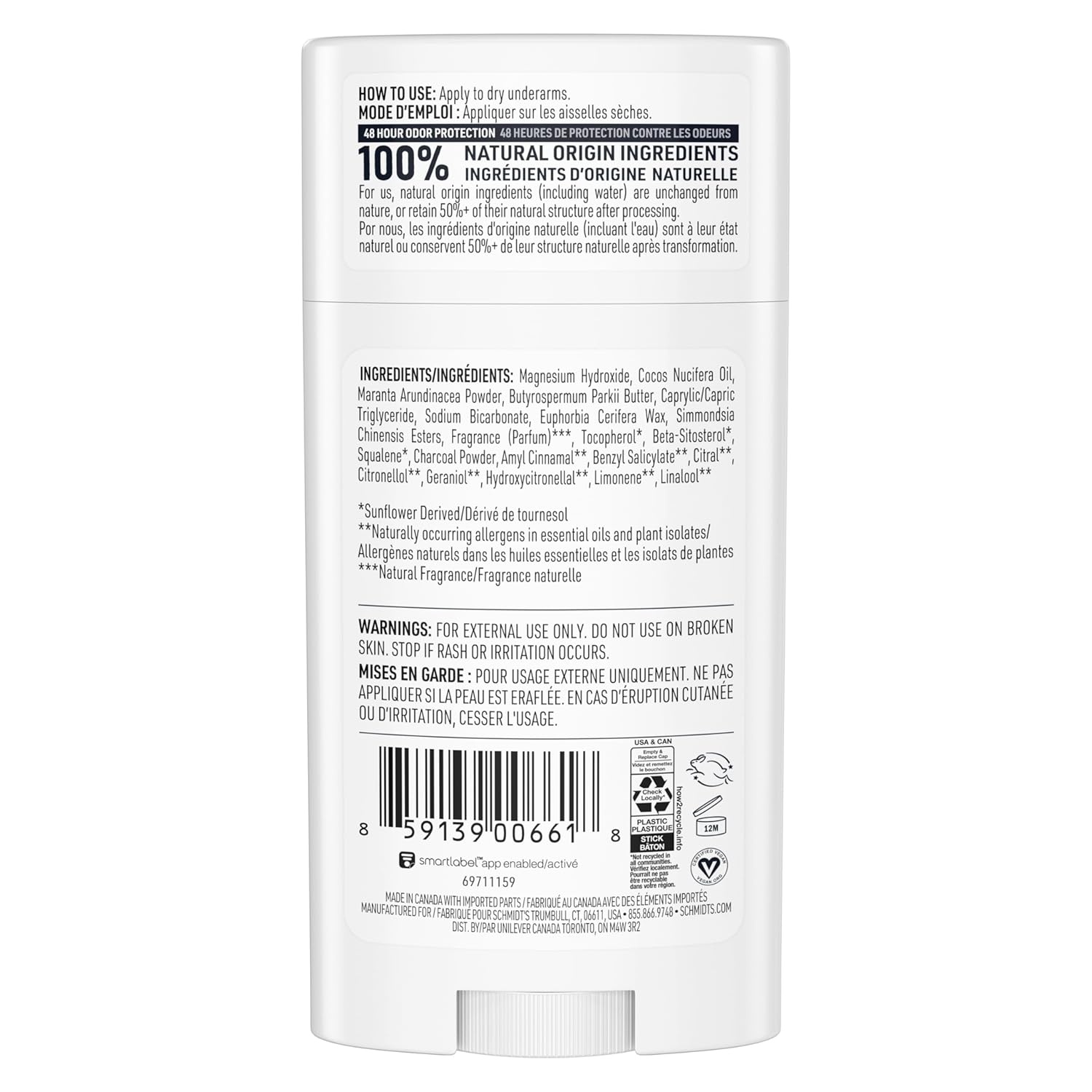 image:imageSchmidts AluminumFree Vegan Deodorant Charcoal amp Magnesium with 24 Hour Odor Protection 4 Count for Women and Men Natural Ingredients CrueltyFree 265 oz