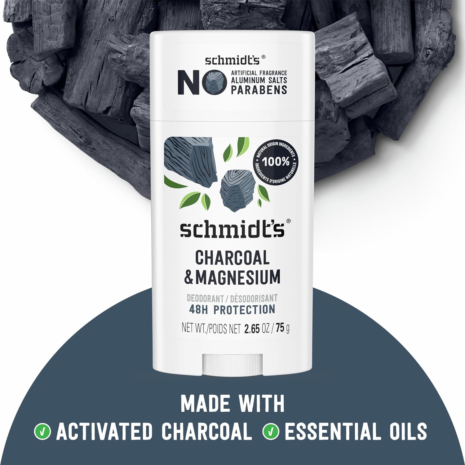 image:imageSchmidts AluminumFree Vegan Deodorant Charcoal amp Magnesium with 24 Hour Odor Protection 4 Count for Women and Men Natural Ingredients CrueltyFree 265 oz