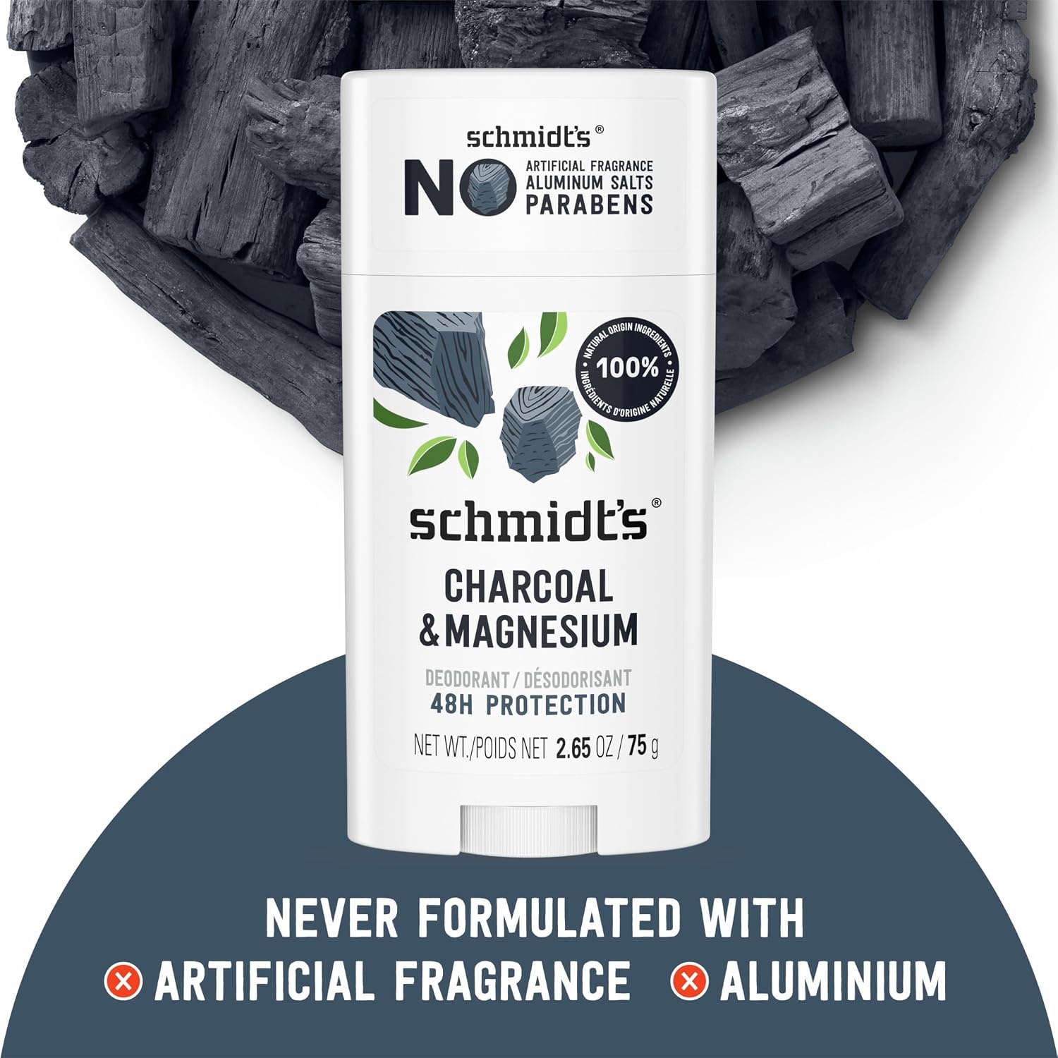 image:imageSchmidts AluminumFree Vegan Deodorant Charcoal amp Magnesium with 24 Hour Odor Protection 4 Count for Women and Men Natural Ingredients CrueltyFree 265 oz