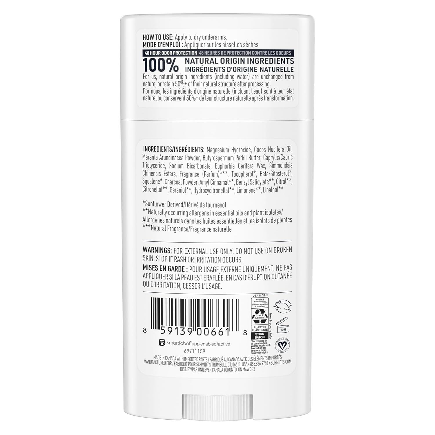 image:imageSchmidts AluminumFree Vegan Deodorant Charcoal amp Magnesium with 24 Hour Odor Protection for Women and Men Natural Ingredients CrueltyFree 265 oz