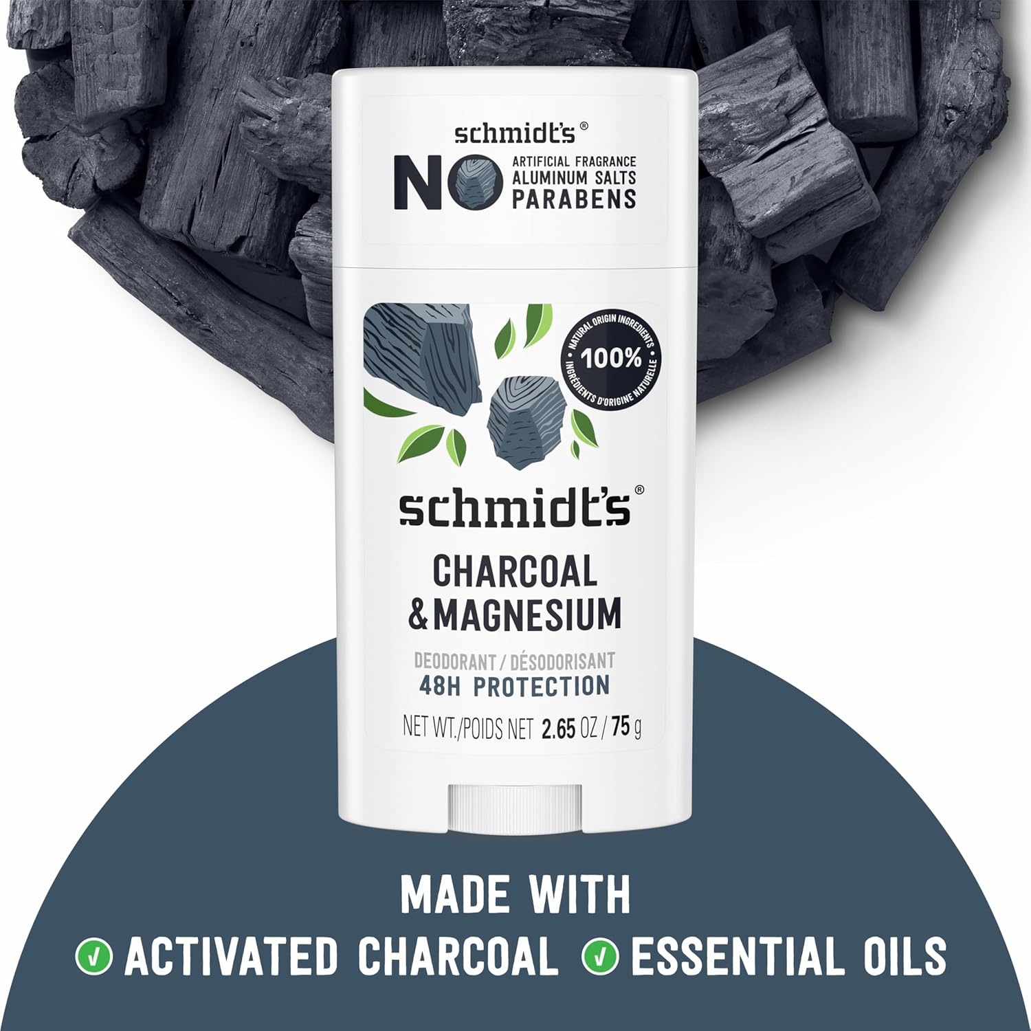 image:imageSchmidts AluminumFree Vegan Deodorant Charcoal amp Magnesium with 24 Hour Odor Protection for Women and Men Natural Ingredients CrueltyFree 265 oz