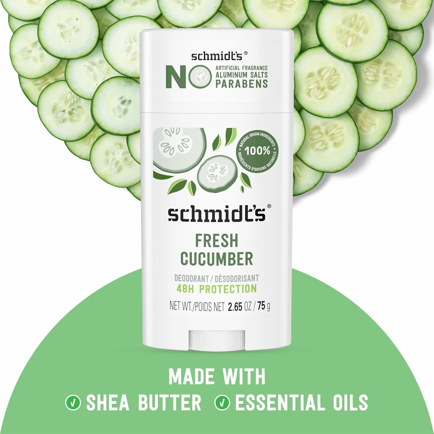 image:imageSchmidts AluminumFree Vegan Deodorant Fresh Cucumber for Women and Men with 24 Hour Odor Protection Natural Ingredients CrueltyFree 265 oz