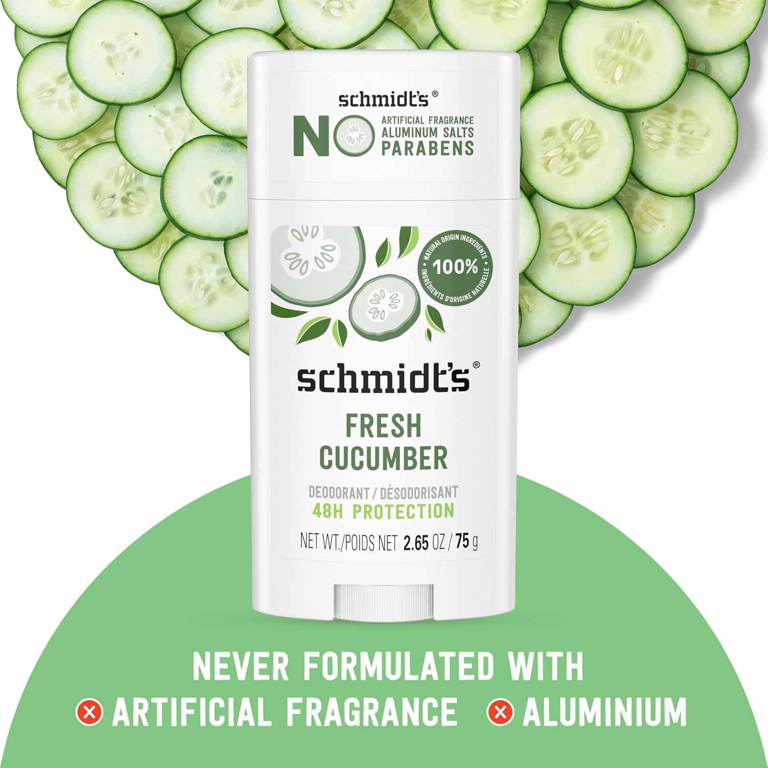 image:imageSchmidts AluminumFree Vegan Deodorant Fresh Cucumber for Women and Men with 24 Hour Odor Protection Natural Ingredients CrueltyFree 265 oz