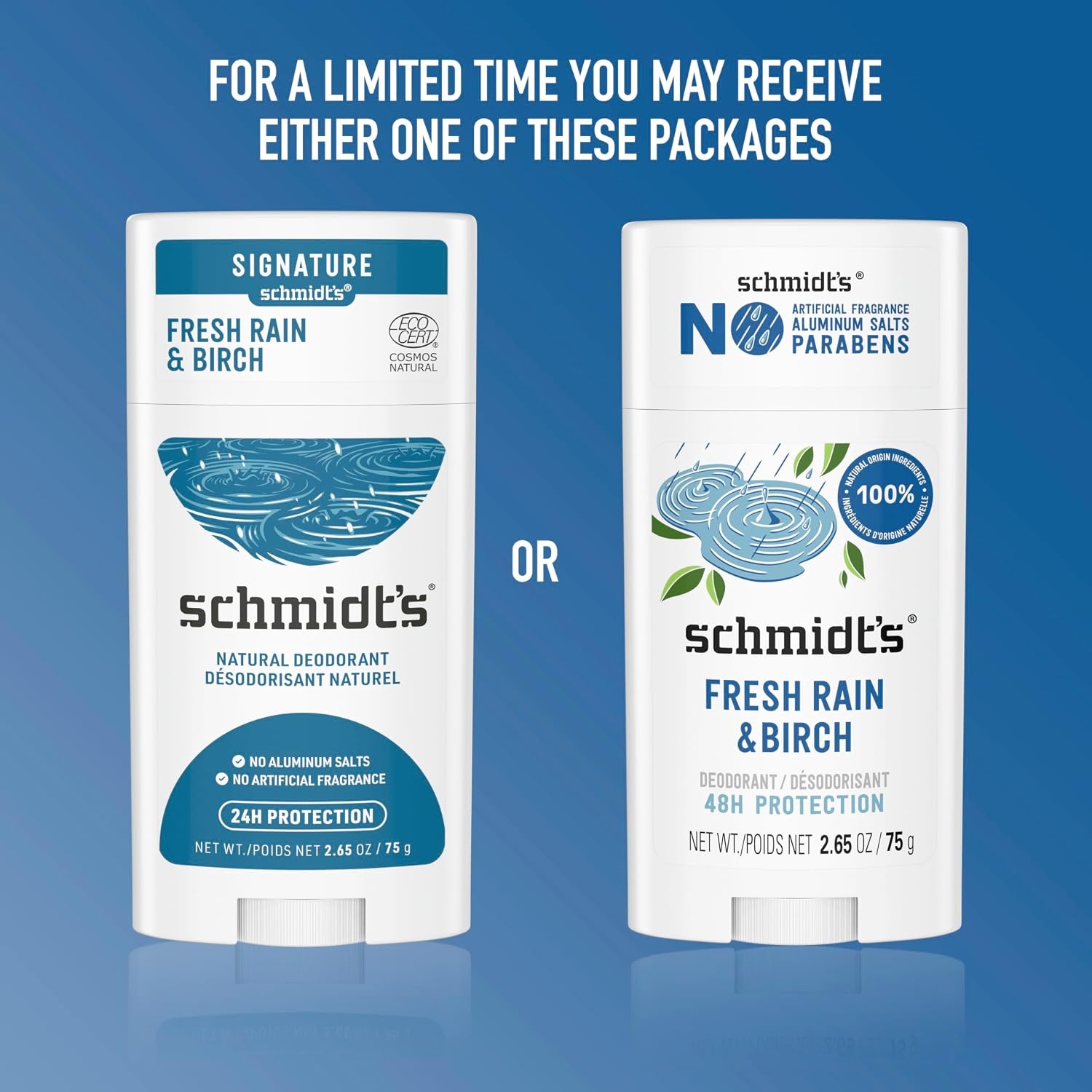 image:imageSchmidts AluminumFree Vegan Deodorant Fresh Rain amp Birch with 24 Hour Odor Protection 2 Count for Women and Men Natural Ingredients CrueltyFree 265 oz265 Ounce Pack of 4