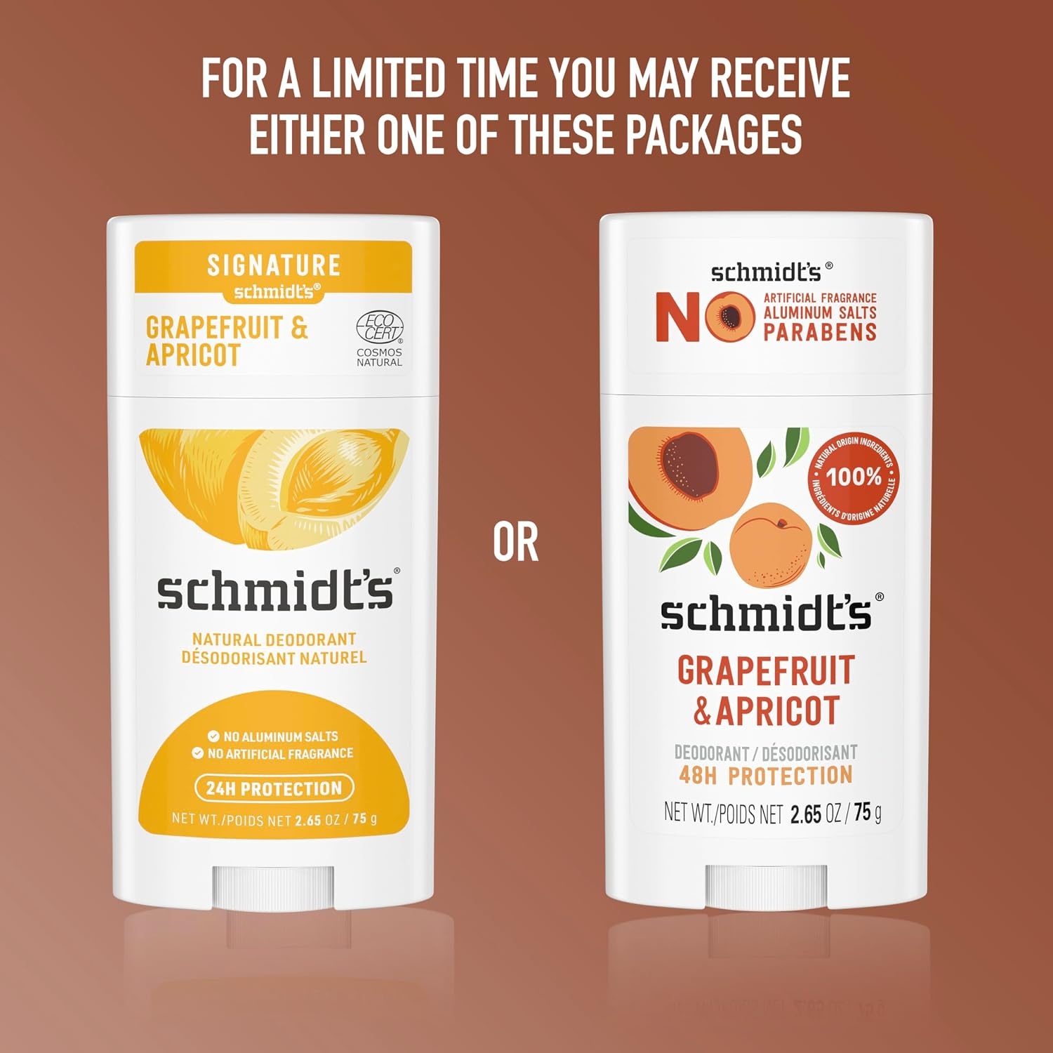image:imageSchmidts AluminumFree Vegan Deodorant Grapefruit amp Apricot with 24Hour Odor Protection 2 Count for Women and Men Natural Ingredients CrueltyFree 265 oz