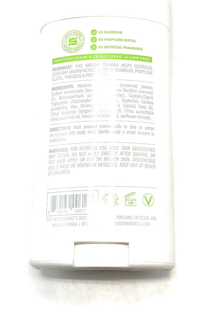 image:imageSchmidts AluminumFree Vegan Deodorant Rose amp Vanilla with 24 Hour Odor Protection for Women and Men Natural Ingredients CrueltyFree 265 ozBergamot and Lime