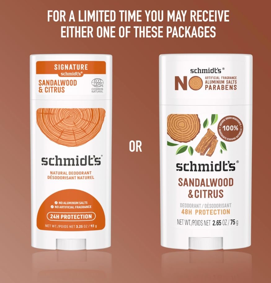 image:imageSchmidts AluminumFree Vegan Deodorant Sandalwood amp Citrus 4 Count for Women and Men with 24 Hour Odor Protection Natural Ingredients CrueltyFree 265 ozSandalwood and Citrus