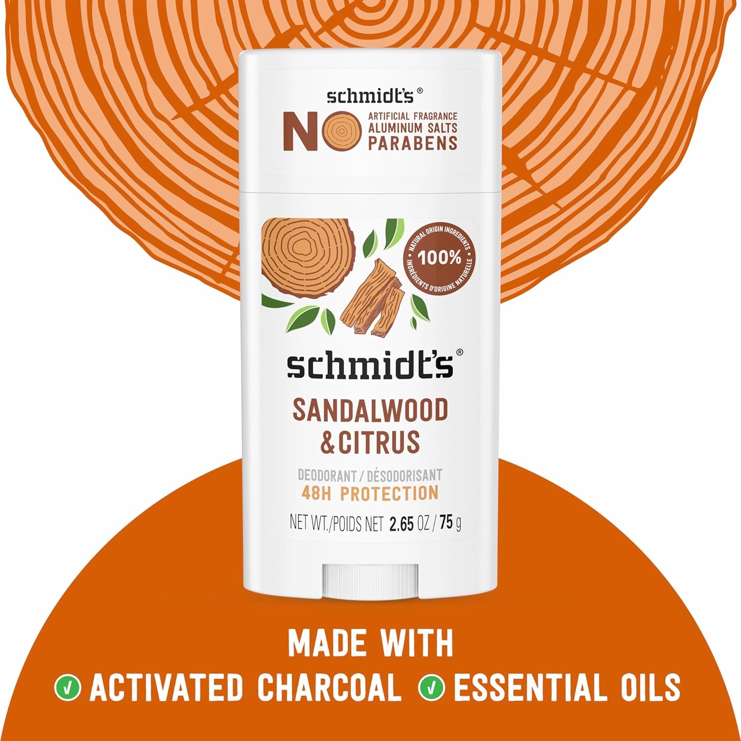 image:imageSchmidts AluminumFree Vegan Deodorant Sandalwood amp Citrus 4 Count for Women and Men with 24 Hour Odor Protection Natural Ingredients CrueltyFree 265 ozSandalwood and Citrus