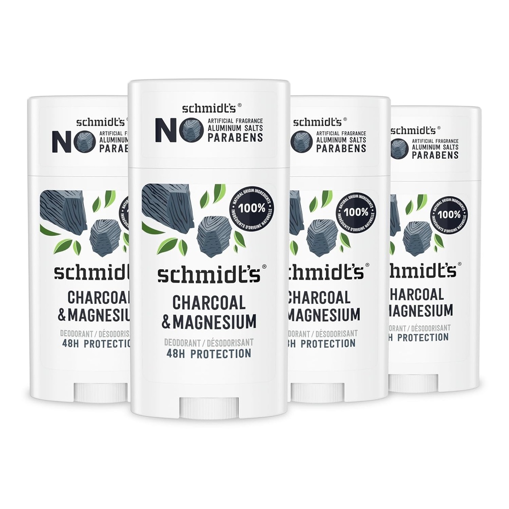 image:imageSchmidts AluminumFree Vegan Deodorant Charcoal amp Magnesium with 24 Hour Odor Protection 4 Count for Women and Men Natural Ingredients CrueltyFree 265 oz