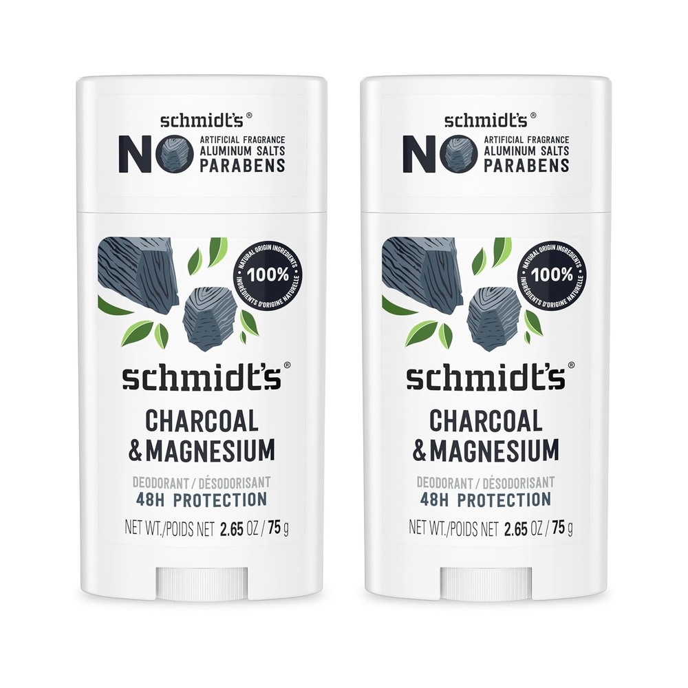 image:imageSchmidts AluminumFree Vegan Deodorant Charcoal amp Magnesium with 48 Hour Odor Protection 2 Count for Women and Men Natural Ingredients CrueltyFree 265 oz Pack of 2