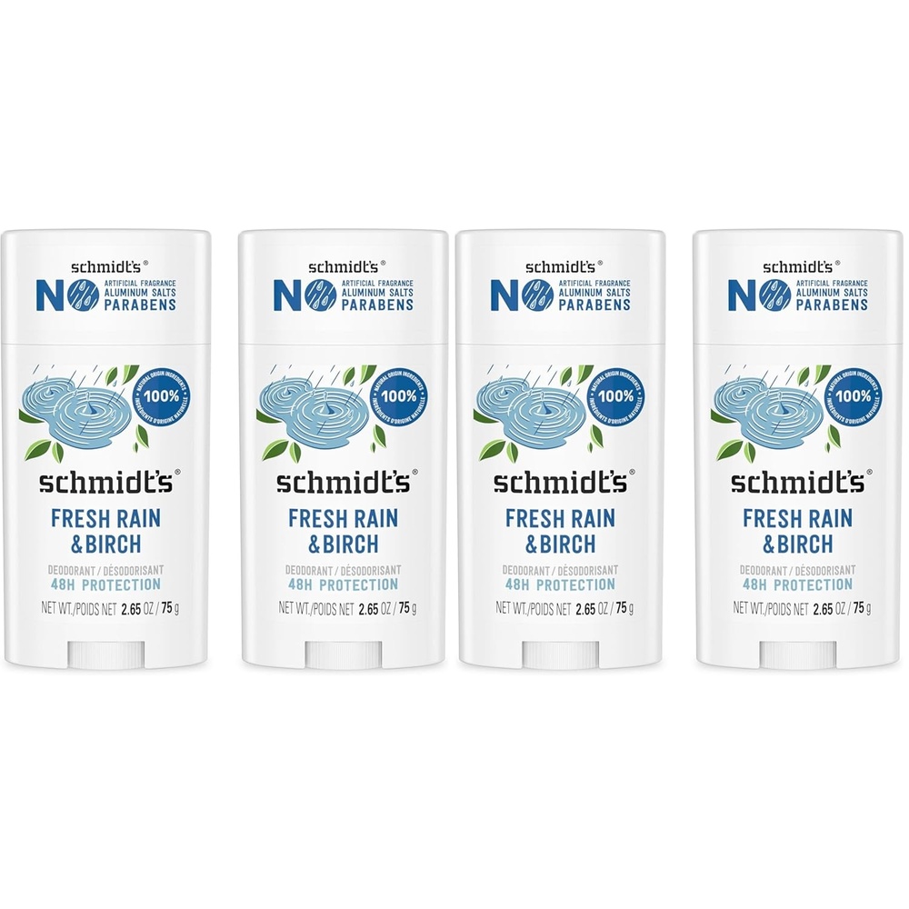 image:imageSchmidts AluminumFree Vegan Deodorant Fresh Rain amp Birch with 24 Hour Odor Protection 2 Count for Women and Men Natural Ingredients CrueltyFree 265 oz265 Ounce Pack of 4