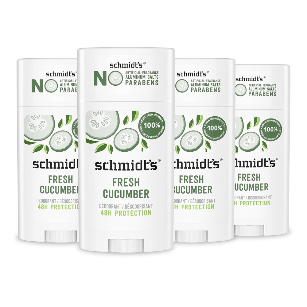 image:imageSchmidts AluminumFree Vegan Deodorant Sandalwood amp Citrus 4 Count for Women and Men with 24 Hour Odor Protection Natural Ingredients CrueltyFree 265 ozFresh Cucumber