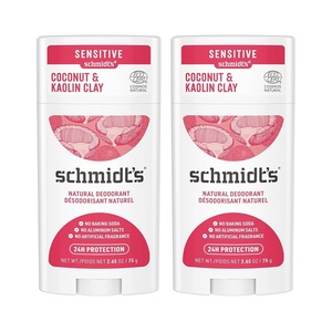 Schmidt’s Aluminum Free Natural Deodorant Coconut & Kaolin Clay 2-pk for Women and Men, with 24 Hour Odor Protection, Certified Natural, Cruelty Free, Vegan Deodorant 2.65oz