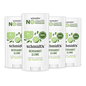 Schmidt’s Aluminum-Free Vegan Deodorant Bergamot & Lime 4 Count for Women and Men, with 24 Hour Odor Protection, Natural Ingredients, Cruelty-Free, 2.65 oz