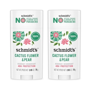Schmidt’s Aluminum-Free Vegan Deodorant Cactus Flower & Pear with 24-Hour Odor Protection, 2 Count for Women and Men, Natural Ingredients, Cruelty-Free, 2.65 oz
