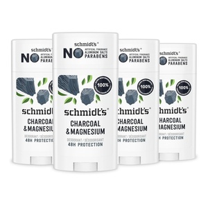Schmidt’s Aluminum-Free Vegan Deodorant Charcoal & Magnesium with 24 Hour Odor Protection, 4 Count for Women and Men, Natural Ingredients, Cruelty-Free, 2.65 oz
