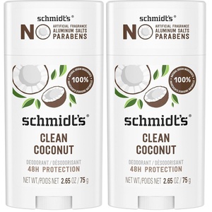 Schmidt’s Aluminum-Free Vegan Deodorant Clean Coconut for Women and Men, with 24 Hour Odor Protection, Natural Ingredients, Cruelty-Free, 2.65 oz(2.65 Ounce (Pack of 2))