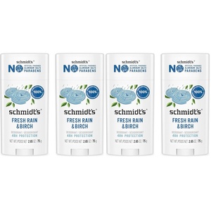 Schmidt’s Aluminum-Free Vegan Deodorant Fresh Rain & Birch with 24 Hour Odor Protection, 2 Count for Women and Men, Natural Ingredients, Cruelty-Free, 2.65 oz(2.65 Ounce (Pack of 4))