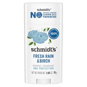 Schmidt’s Aluminum-Free Vegan Deodorant Fresh Rain & Birch with 24 Hour Odor Protection, for Women and Men, Natural Ingredients, Cruelty-Free, 2.65 oz