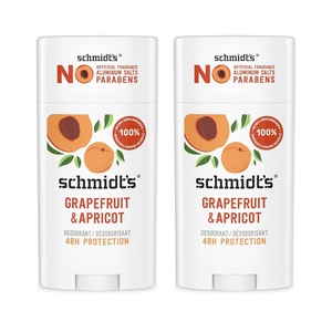 Schmidt’s Aluminum-Free Vegan Deodorant Grapefruit & Apricot with 24-Hour Odor Protection, 2 Count for Women and Men, Natural Ingredients, Cruelty-Free 2.65 oz