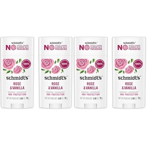 Schmidt’s Aluminum-Free Vegan Deodorant Rose & Vanilla with 24 Hour Odor Protection 2 Count for Women and Men, Natural Ingredients, Cruelty-Free, 2.65 oz(2.65 Ounce (Pack of 4))