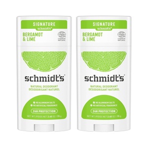 Schmidt’s Aluminum-Free Vegan Deodorant Sandalwood & Citrus 2 Count for Women and Men, with 24 Hour Odor Protection, Natural Ingredients, Cruelty-Free, 2.65 oz(Bergamot and Lime)
